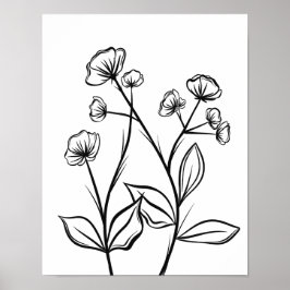 Poster Flores em chamas Arte Preta e Branca
