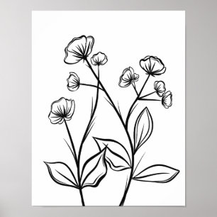 Poster Flores em chamas Arte Preta e Branca