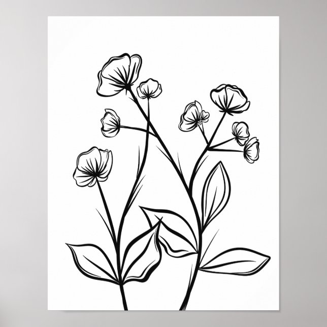 Poster Flores em chamas Arte Preta e Branca (Frente)