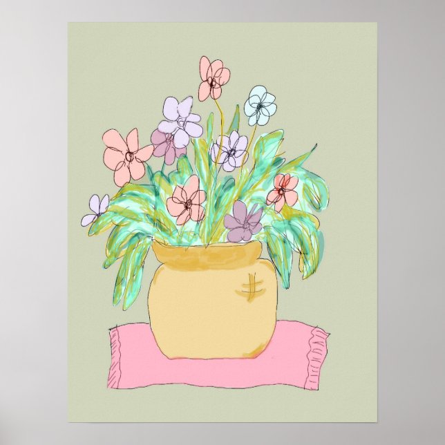 Póster Flores em Pote em Pastel (Frente)