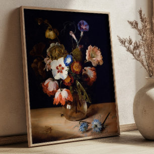 Poster Flores em um Vaso de Vidro por Dirck de Bray Vinta