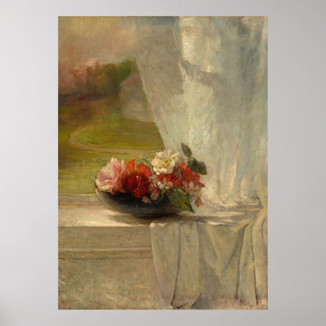 Poster Flores em uma borda de janela por John La Farge (Frente)