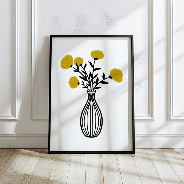 Poster Flores em Vaso de Mídia Mista Desenhadas à Mão (Criador carregado)