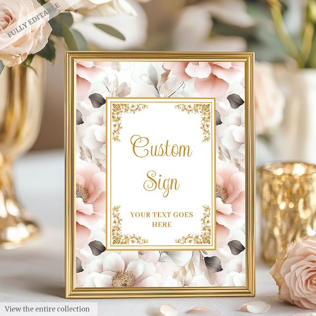 Poster Flores esfregadas minimalistas com costumes dourad (Minimalist blush flowers with gold modern custom Poster)