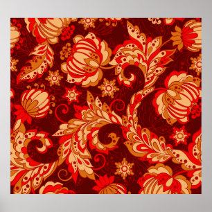 Poster Flores Étnicas Elegantes Padrão Invisível