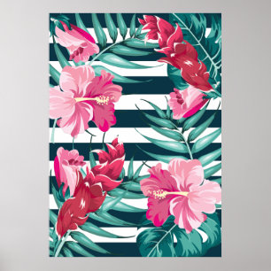 Poster Flores Exóticas de Verão, listradas a rosa