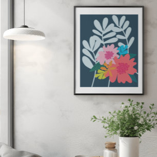 Poster Flores florais azuis, potes, arte bonito