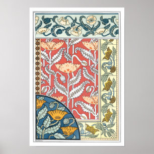 Póster Flores florais da papoila de Nouveau da arte do