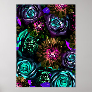 Poster Flores Florais Glamour Negrito Floresta das Trevas