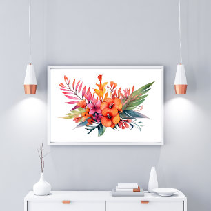 Poster Flores Florais Tropicais Rosa Pêssego Amarelo Lara
