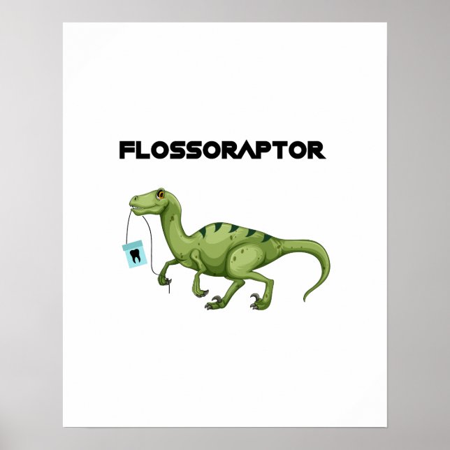 Poster Flores Flossoraptor Higiene Dental Engraçado Denti (Frente)