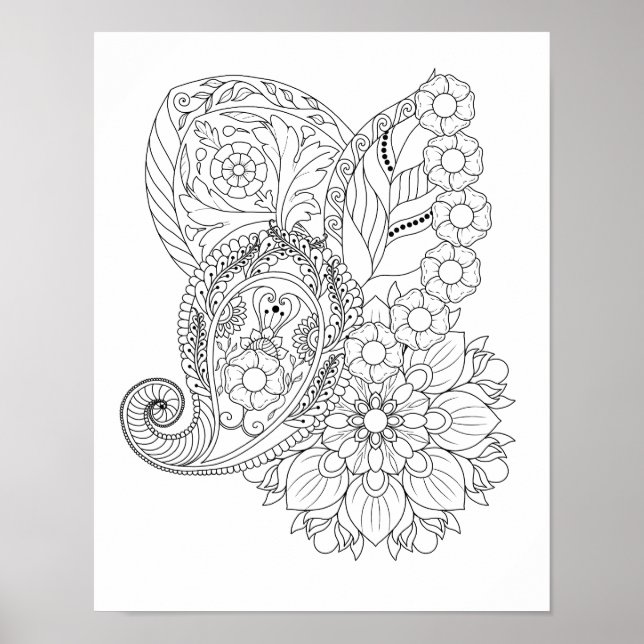 Poster Flores Folhas Mandala Espiral Nautilus Colorir (Frente)