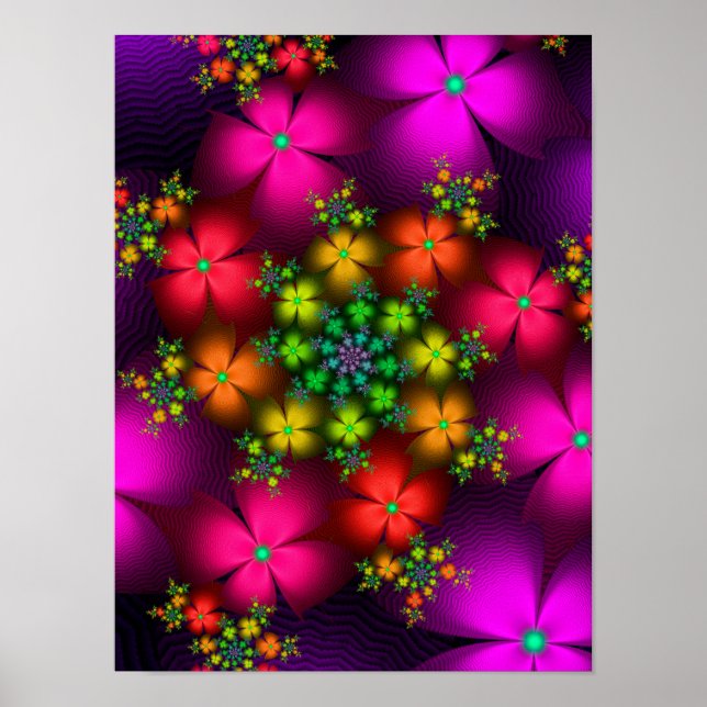 Poster Flores Fractais Vibrantes (Frente)