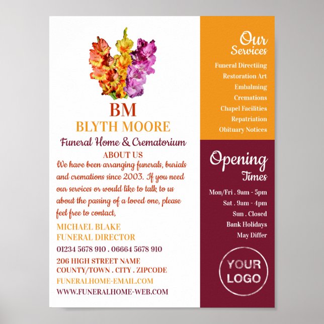 Poster Flores Gladiolus, Casa Funerária, Diretores (Frente)