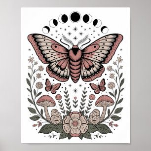 Poster Flores Goblincore Moth Butterfly Monofases Cotta