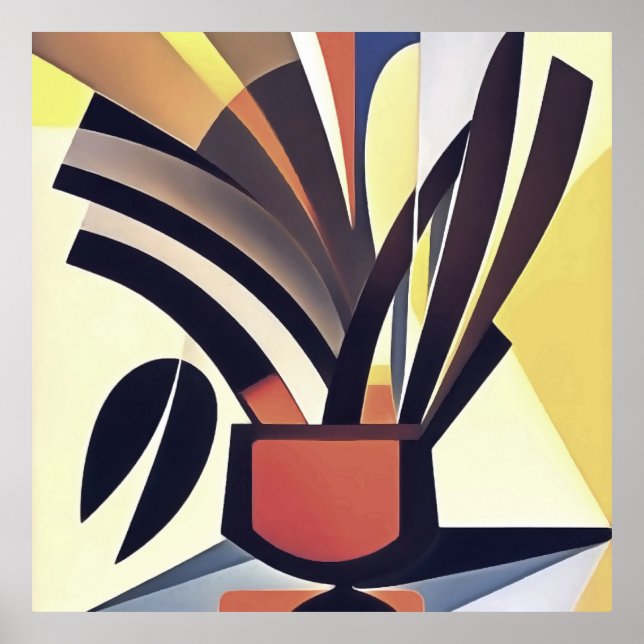 Poster Flores Iris Em Arte Geométrica Vase Abstrato (Frente)