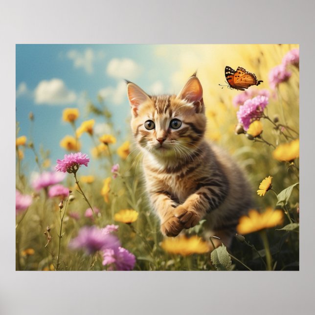 Poster *~*  Flores Kitty 5:4  Borboleta Gatinho Gato AP68 (Frente)