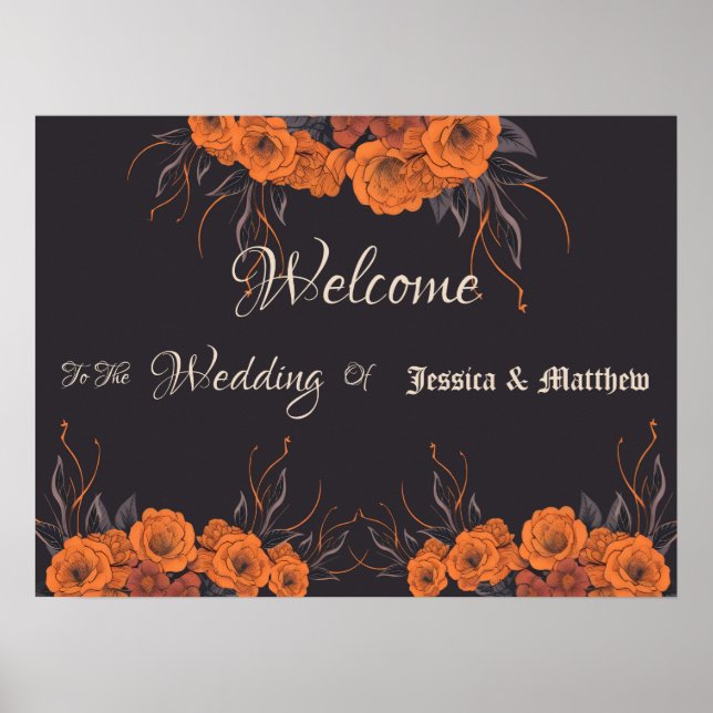 Poster Flores Laranja Casamento Elegante (Frente)