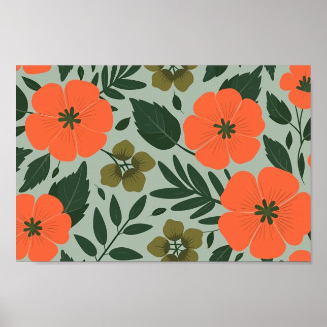 Poster Flores Laranja e Folhas Verdes (Frente)