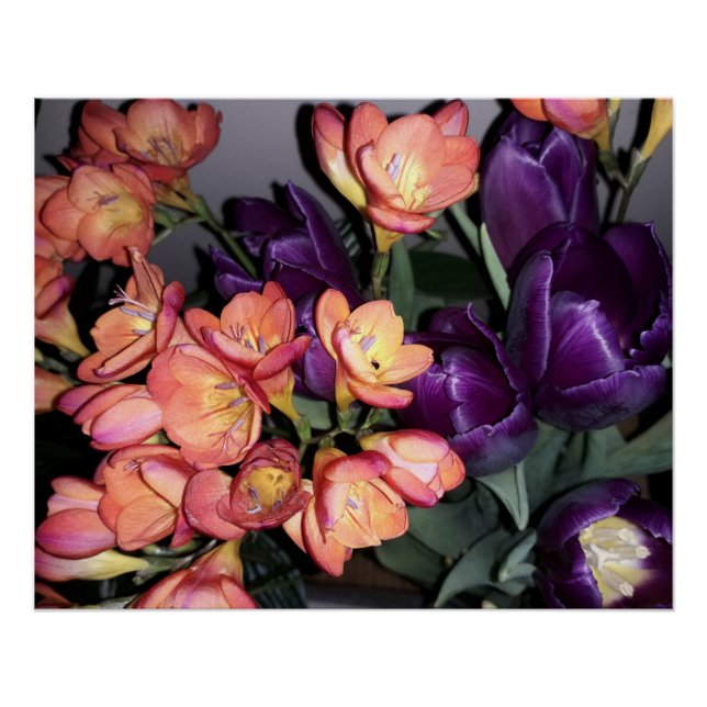 Póster Flores laranja e púrpura (Frente)