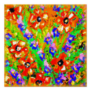 Póster "Flores Laranja" Pintura Bonita. Comprar Agora
