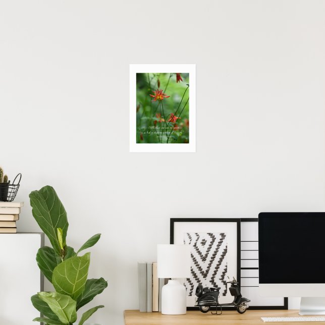 Poster Flores Laranja Sonhadoras com Citação de Edgar All (Escritório em casa)