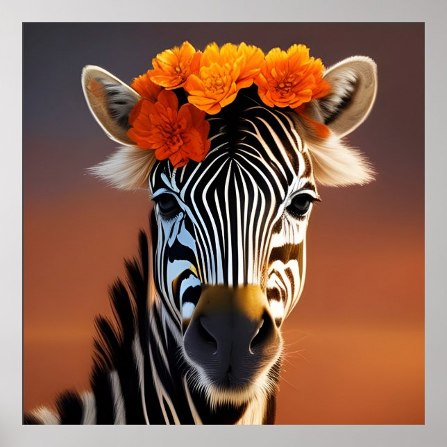 Poster Flores Laranja vestidas De Zebra Cuta (Frente)
