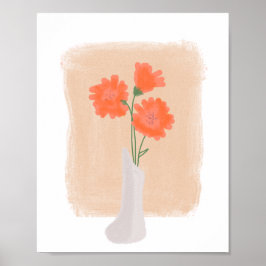 Poster Flores Laranjas em Vaso Arte Desenhada à Mão