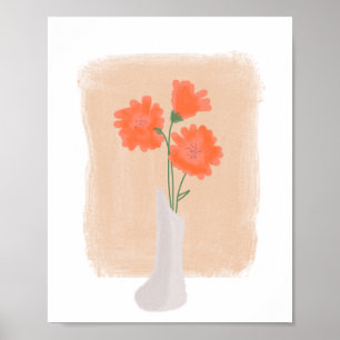 Poster Flores Laranjas em Vaso Arte Desenhada à Mão