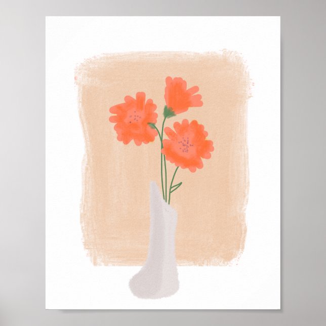 Poster Flores Laranjas em Vaso Arte Desenhada à Mão (Frente)