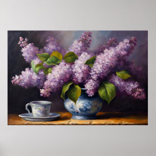 Poster Flores Lilás e Teacup de Vida Estática