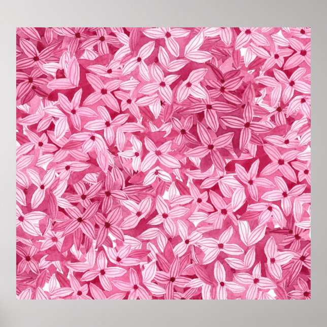 Poster Flores lilases de aquarelas: fundo floral rosa (Frente)