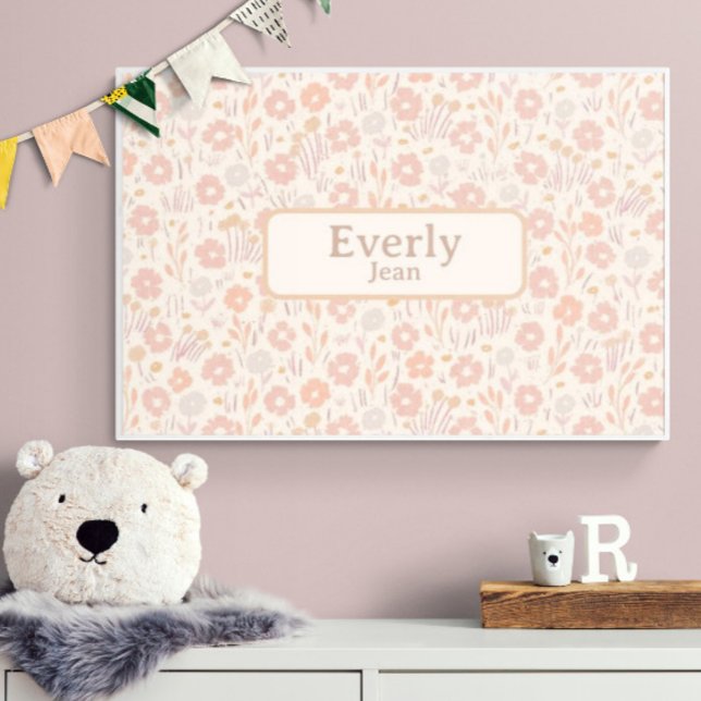 Poster Flores Macias Personalizadas Arte Nome do Bebê (Customize name! Shown with a thin white frame. (You will receive print only) Thank you!)