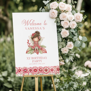 Poster Flores Mágicas Fadas Rosa 4º Aniversário Bem-vindo