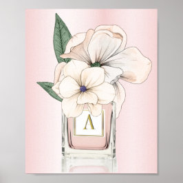 Poster Flores Magnolia Pink Perfume Bottle Monograma