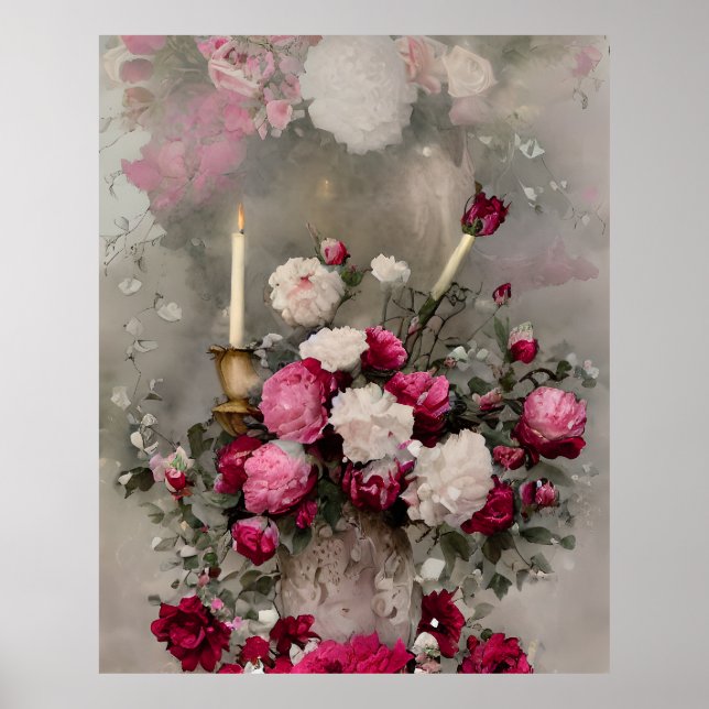 Poster Flores modernas, contemporâneas, cor-de-rosa-verme (Frente)