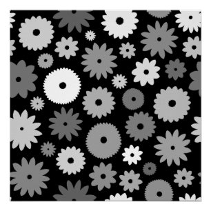 Póster Flores Monocromáticas Grande Padrão