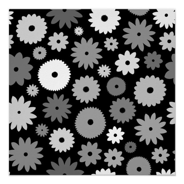 Póster Flores Monocromáticas Grande Padrão (Frente)
