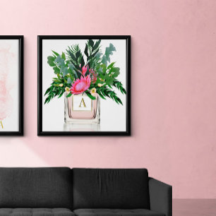 Poster Flores Monograma De Frasco De Perfume De Protea El