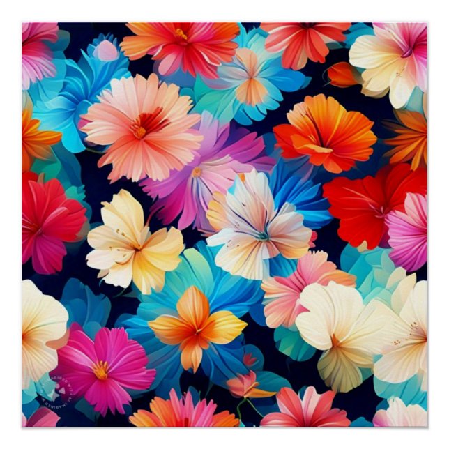 Póster Flores Multicoloridas Florais Padrão-37566 (Frente)