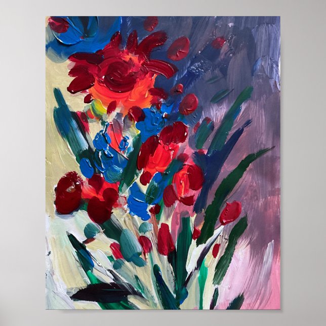 Poster Flores multicoloridas, pintura . (Frente)
