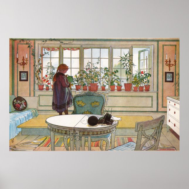 Poster Flores na janela de um lar Carl Larsson (Frente)