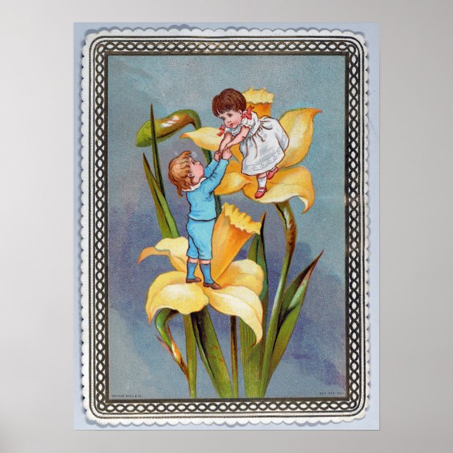 Poster Flores Narcisos Antigos Dia dos Namorados (Frente)