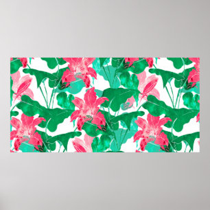 Poster flores naturais e folhas coloridas, sem costura