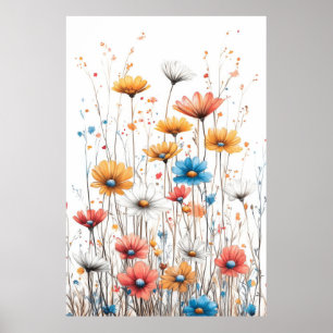 Poster Flores Natureza Ilustração Pastel Cor Desenho