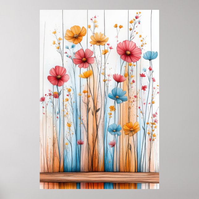 Poster Flores Natureza Ilustração Pastel Cor Desenho (Frente)