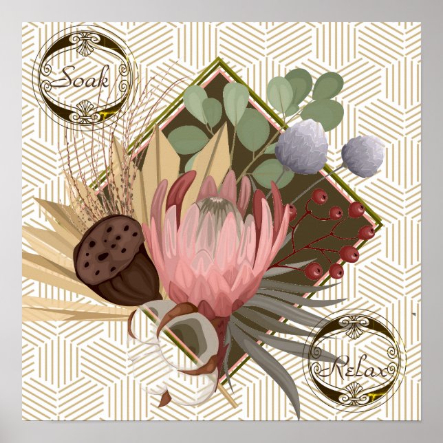 Poster Flores no Frame Text Relaxe Relaxe Fundo Moderno (Frente)