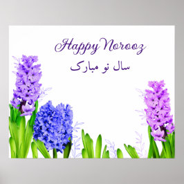 Poster Flores Noroz Hyacinth Felizes, Cor-de-rosa azul ro