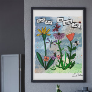 Poster Flores, Notas Musicais e Trabalho de arte de Alegr