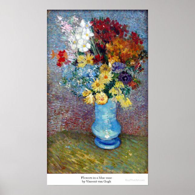 Póster Flores num vaso azul de Vincent van Gogh (Frente)